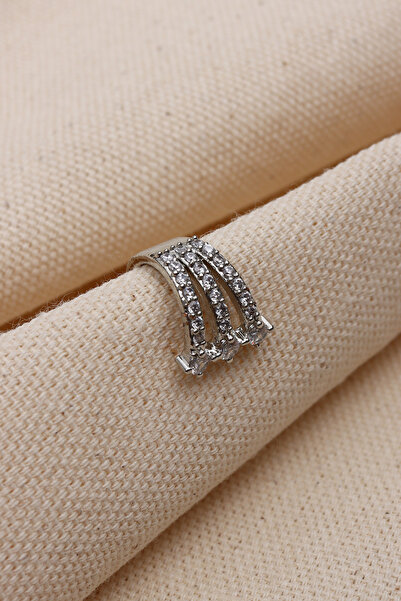 Süspüs Accessories Şeritli Gümüş Renk Ear Cuff Kıkırdak Küpe