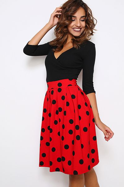 AVORWE Polka Dot Patterned Pleated Skirt