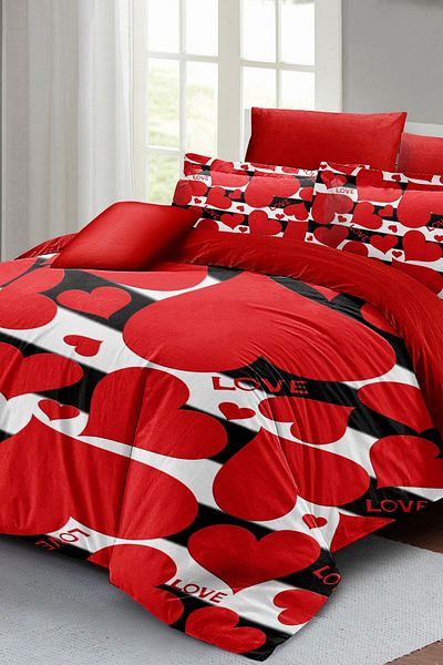 MonoHome Set lenjerie de pat dublu KING SIZE Ziua Îndrăgostiților 100% bumbac satin Big Love