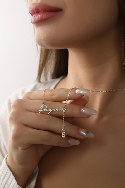 HomSilverjewelry 925 Ayar Gümüş Kişiye Özel Isimli Taşlı Harf Detaylı Kadın K...