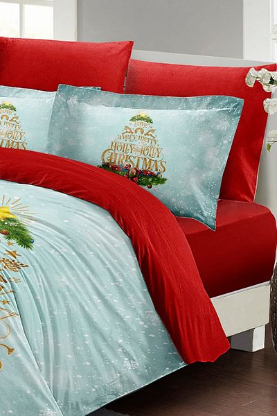 MonoHome Set cuvertură de pilota dublă din satin 3d Holly & Jolly de Crăciun, 100% bumbac, 220x240cm
