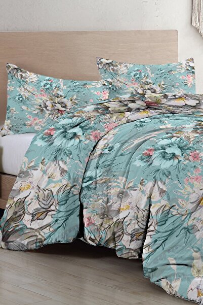 MonoHome Luxury Double Floral Patterned Cotton Satin Duvet Cover Set - King Size 220X240Cm