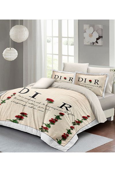 MonoHome Kıng Sıze Комплект спално бельо - 100% естествен памук, за двама, 3D Digital Poetry Roses, 220x240cm