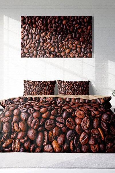 MonoHome Double King Size Coffee Duvet - 3D Cotton Satin Duvet Cover Set 220X240Cm