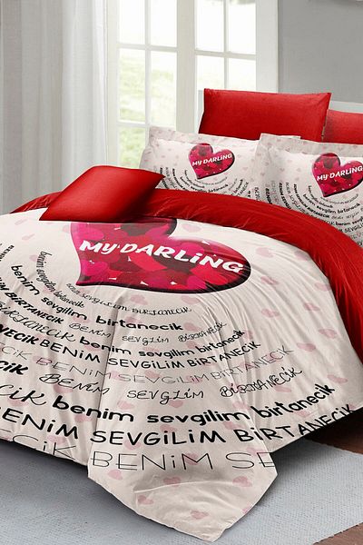 MonoHome Σετ Παπλωματοθήκη King Size για την Ημέρα του Αγίου Βαλεντίνου - 100% Βαμβακερό Σατέν, My Darling 220x240cm