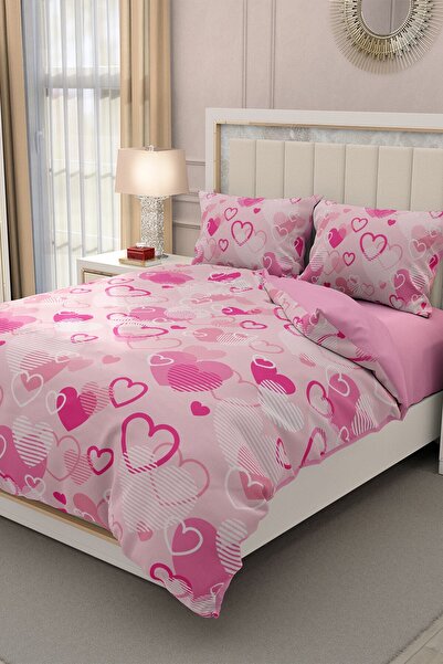 MonoHome King Size Valentine's Day Double Duvet Cover Set 100% Cotton Satin C...