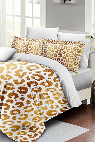 MonoHome King Size Gold Tiny Double Duvet Cover Set 3D Cotton Satin 220X240Cm