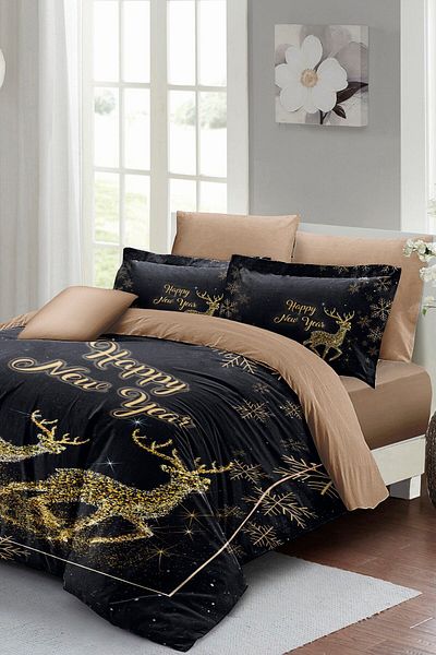 MonoHome Christmas Ornament Deer Christmas - 100% Cotton Satin, 3D Double Duvet Cover Set, King Size 220X240Cm