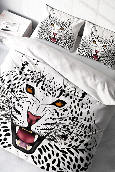 MonoHome White Leopard Natural King Size Double Duvet Cover Set - 220X240Cm