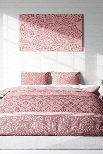 MonoHome Pink Simurg 3D King Size Cotton Satin Duvet Cover Set - Double, 220X240Cm