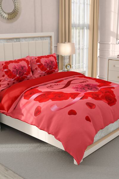 MonoHome King Size Double Duvet Cover Set for Valentine's Day - 100% Cotton Satin, 3D Forever 220X240Cm