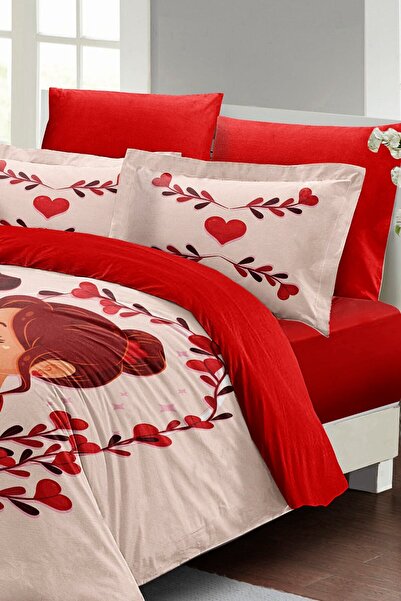 MonoHome Double King Size Duvet Cover Set for Valentine's Day - 100% Cotton Satin, 220X240Cm