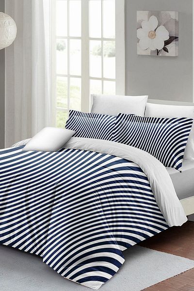 MonoHome King Size Double Duvet Cover - 100% Cotton Satin, Blue Lines, 220X240Cm