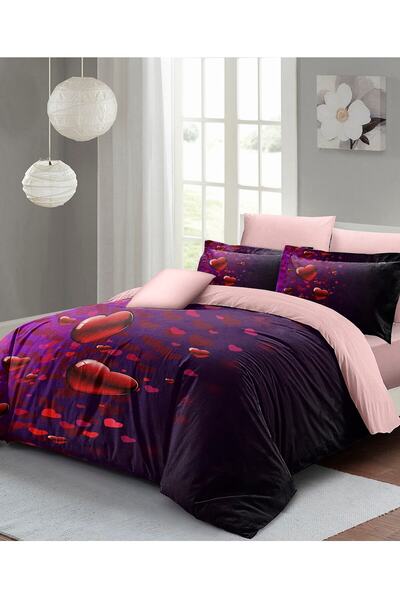 MonoHome King Size Valentine's Day Double Bedding Set 100% Cotton Satin Purpl...