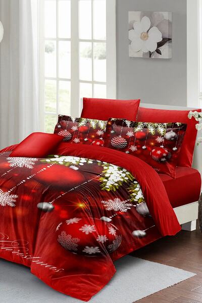 MonoHome Kıng Sıze Yılbaşı Nevresim Takım %100 Doğal Pamuk Saten Noel Çift Ki...