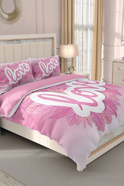 MonoHome Set cuvertură de pilota dublă pentru Ziua Îndrăgostiților King Size 100% bumbac satin 3d Love Me Special 220x240cm