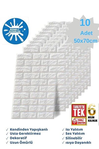 Renkli Duvarlar 10 Adet 50x70cm 3d Dekoratif Kırık Beyaz  Kendinden Yapışkanl...