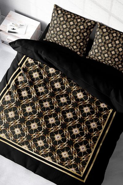 MonoHome Gold Deco 3D - 220X240Cm King Size Cotton Satin Double Duvet Cover Set