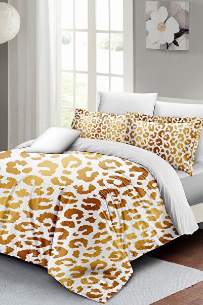 MonoHome King Size Gold Tiny Double Duvet Cover Set 3D Cotton Satin 220X240Cm