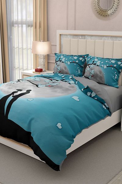 MonoHome Set cuvertură de pilota dublă pentru Ziua Îndrăgostiților King Size 100% bumbac satin Moonlight 220x240cm