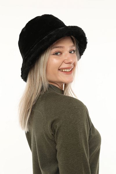 Aghilo Black Plush Women's Hat - Bucket Bucket