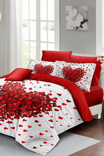 MonoHome King Size Red Love 3D - 100% قطن ساتان، طقم سرير مزدوج 220x240 سم