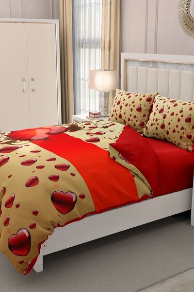 MonoHome King Size Valentine's Day Double Duvet Cover Set 100% Cotton Satin My Love Coffee 220X240Cm