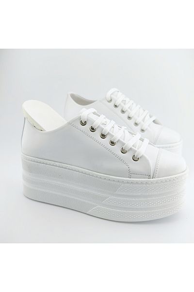 Ayakkabı Tutkusu Stilo ® Genuine Leather Sports 7CM Shoes Leather White Shoes Platform Flat Sole