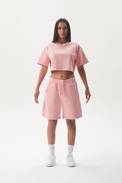 No1You Logo Nakışlı Pembe Günlük Cepli Unisex Şort
