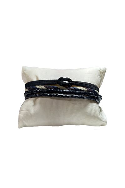 etniko Unisex Multiple Black Bracelet with Friendship Tie Knot Detail