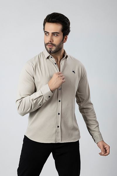 Polo Air Men's Shirt Slimfit Lycra Fabric Long Sleeve Pa-180 Stone Color