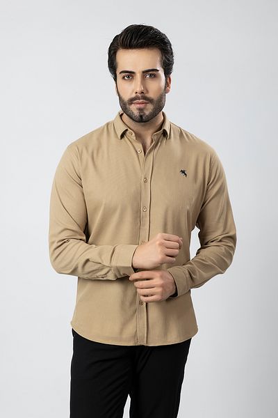 Polo Air Men's Shirt Slimfit Lycra Fabric Long Sleeve Pa-180 Camel Color