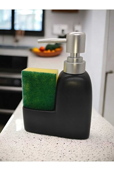 GÖNÜL COLLECTION Lüks Porselen Mat Beyaz Siyah Gri Süngerli Mutfak Sıvı Sabun...