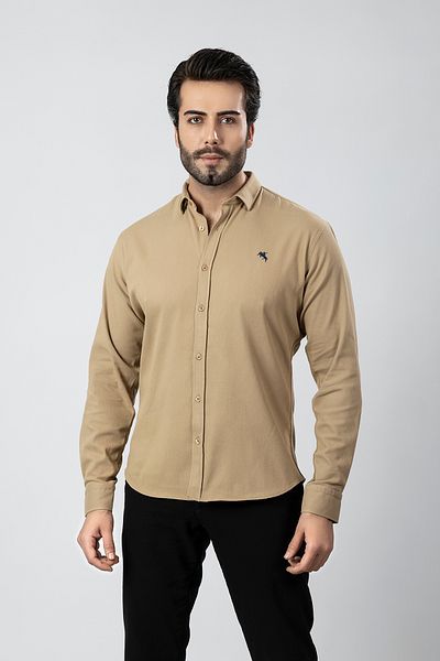 Polo Air Men's Shirt Slimfit Lycra Fabric Long Sleeve Pa-180 Camel Color