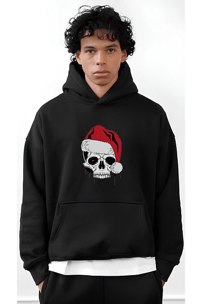 Edizen Φούτερ SkullChristmas 2024 Oversize Premium βαμβακερή κουκούλα