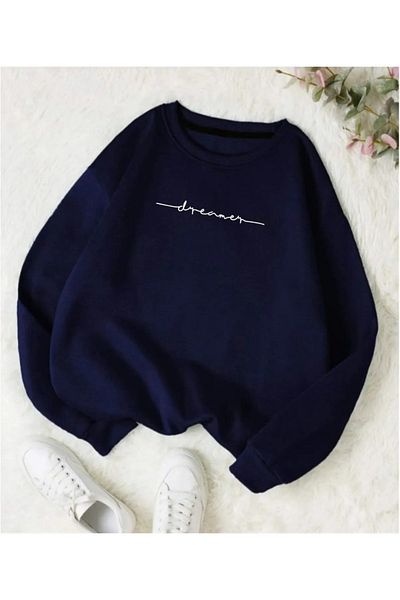 WNWGKN TRENDPUNKY Oversize суичър с щампа Dremear и полар отвътре, зимен