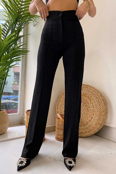 Swana Pantaloni de damă Palazzo Full Lycra cu talie înaltă - negri