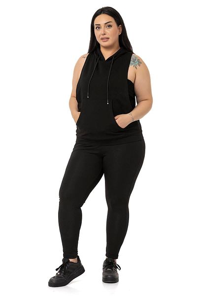DISENTIS MODEST Large Size Kangaroo Pocket Hooded Wide Sleeve Black T-shirt