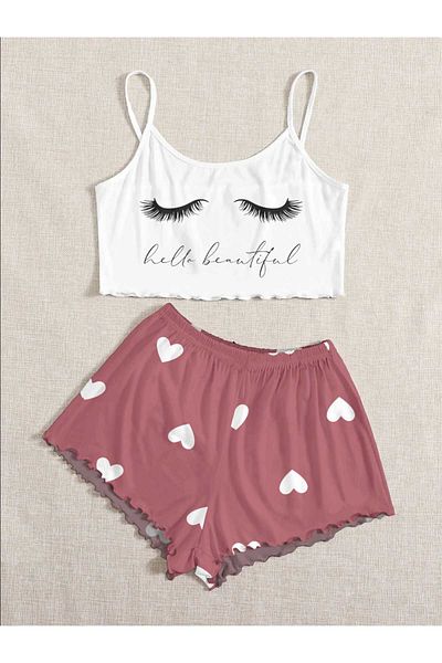 PEMBİŞ HOMEWEAR Set de pijamale cu bretele Hello Beautiful Supersoft Basic Single Jersey