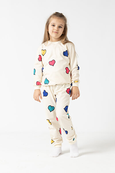 BUUFUU طقم علوي مزدوج بأكمام طويلة ومطبوع ومكشكش على شكل قلب للأطفال في فصل الشتاء