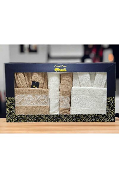 Bayev Grande 6-комплектний сімейний халат і рушник для ванної кімнати, кремовий - білий