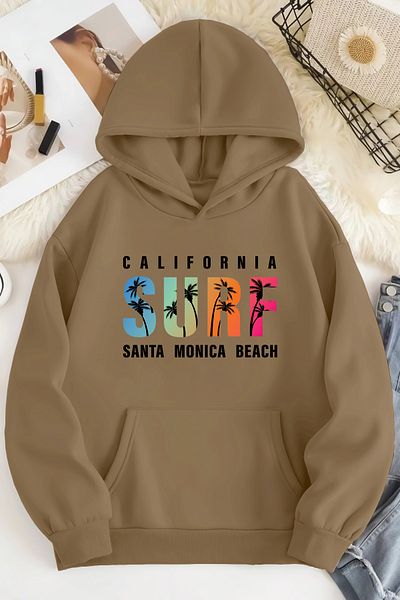 ciwi&life Unisex 2ip Raster CALIFORNIA SURF Φούτερ με στάμπα μπεζ oversize