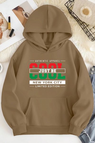 mw memowear Unisex 2ip Raised COOL εμπριμέ μπεζ φούτερ oversize