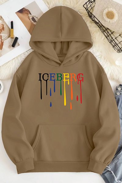 qavnas Unisex 2ip Raster ICEBERG εμπριμέ μπεζ φούτερ oversize