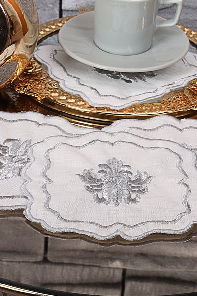 Bonny Home Șervețel de servire pentru cocktail, color cafea, 6 bucăți argintiu Liva - brodat manual Maraș
