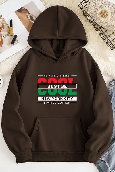 ciwi&life Унисекс суитшърт с 2 връзки и релефен щампован COOL, кафяв, голям размер