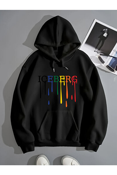 qavnas Unisex 2ip Raster ICEBERG εμπριμέ μαύρο φούτερ oversize