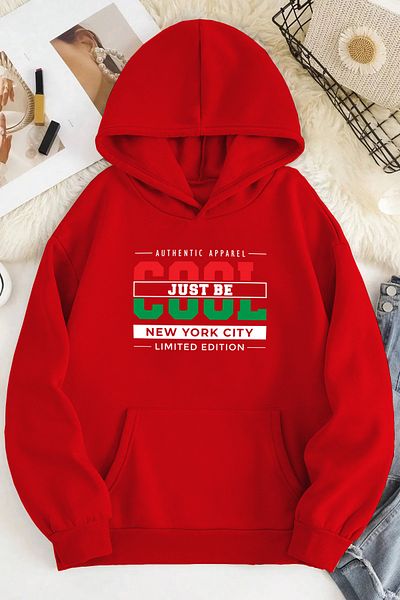 mw memowear Унисекс суитшърт с повдигнат щампа 2ip с готин принт и червен оверсайз