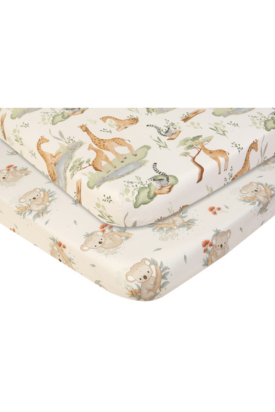 Anne Yanı Beşik Çarşafı Lastikli 2 Farklı Desen Koala Ve Zürafa 60x90 +12 Cm. 2'li Set