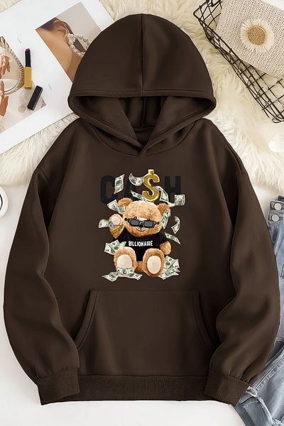 mw memowear Φούτερ Unisex 2ip Raster CASH με στάμπα καφέ oversize